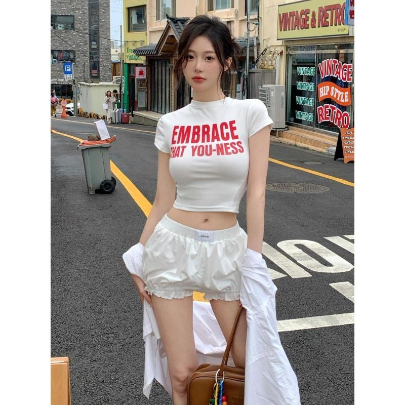 [Hàng mới về] Quần Bud lưng cao Quần short lưng co giãn cho bé gái Mùa xuân hè Phong cách mới Quần short ống rộng phù hợp