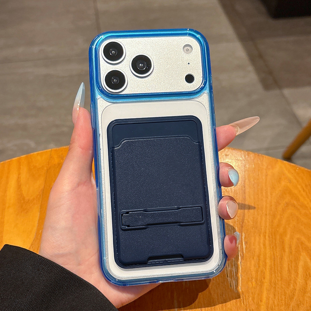 Túi đựng thẻ 2 trong 1 Giá đỡ vô hình Vỏ điện thoại Acrylic cho iPhone 17 Pro Max 16 Plus 15 14 13 Vỏ bảo vệ chống sốc