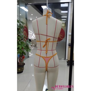 Demonlores-Sọc Tam Giác Bikini Bộ Dây Buộc Bên 2 Màu Đồ Bơi Đi Biển Mùa Hè Đồ Bơi