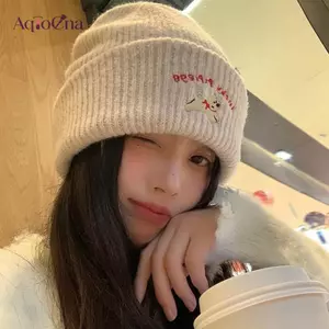 AqToCna Hoạt Hình Chó Thêu Len Mũ Dệt Kim Cho Nữ Thu Đông Bảo Vệ Tai Bò Ngoài Trời Chống Lạnh Co Giãn Mũ Chui Đầu AqToCna