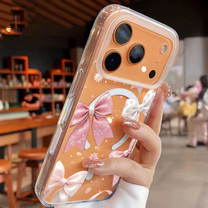 Ốp bảo vệ iPhone họa tiết màu hồng hỗ trợ sạc không dây từ tính-iP7/8/X/XS/XR/11/12/13/14/15/16/17/Plus/Air/Pro/Max