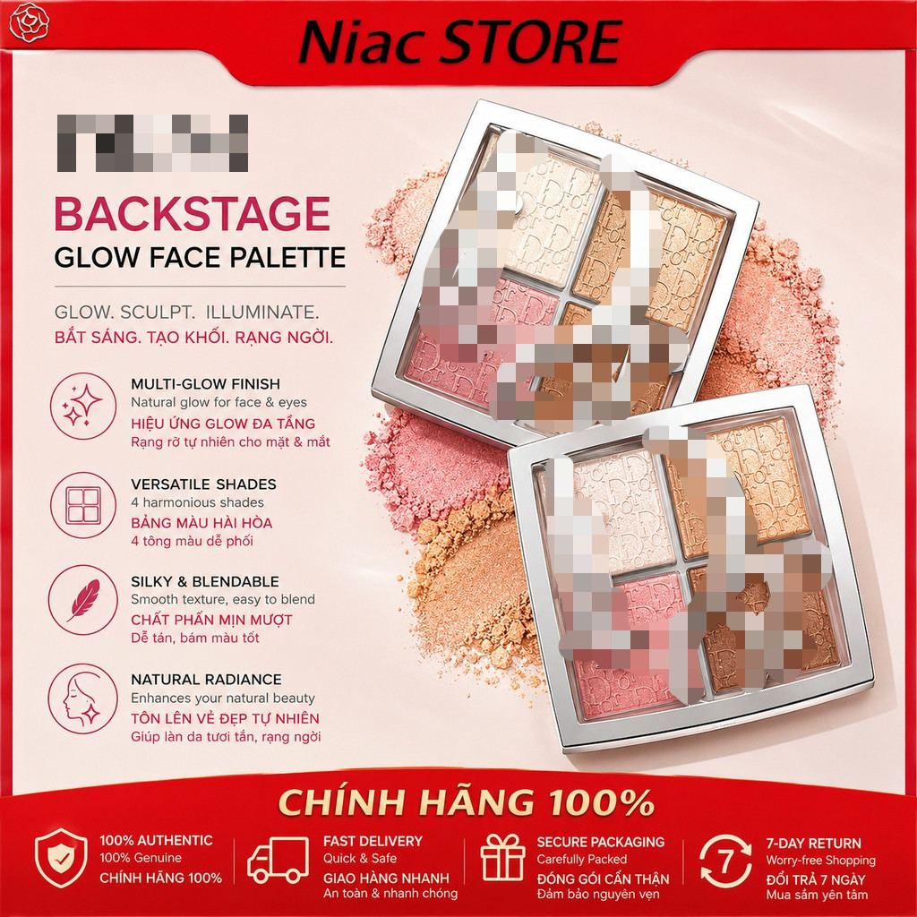 [Chính Hãng] Bảng Highlight 𝔻𝕚𝕠𝕣 𝗕𝗔𝗖𝗞𝗦𝗧𝗔𝗚𝗘 𝗚𝗟𝗢𝗪 𝗙𝗔𝗖𝗘 𝗣𝗔𝗟𝗘𝗧𝗧𝗘 4 Ô  Tự Nhiên Mịn Da  Fullsize