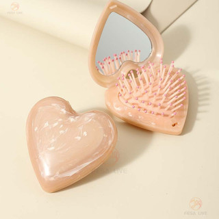 Mini Có Thể Gập Lại Đệm Không Khí Lược Họa Tiết Đá Cẩm Thạch Tình Yêu Làm Tóc Lược Rỗng Lông Tơ Massage Gương Lược Bé Gái Chuyên Dụng Di Động Gương Trang Điểm