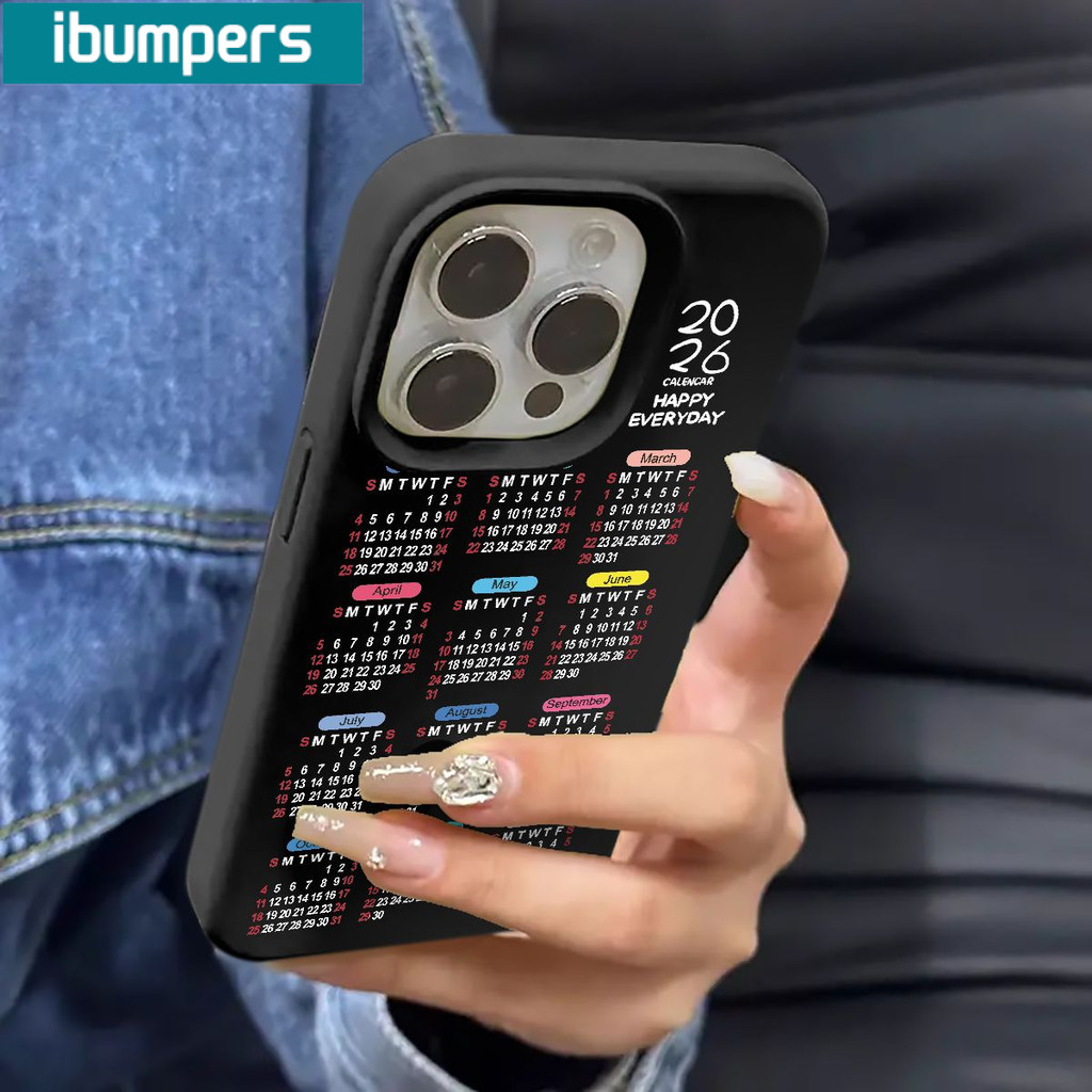Ibumpers Ốp Điện Thoại Thẩm Mỹ 2026 Lịch Hàng Ngày Đẹp Thanh Lịch Màu Đen Silicon Mềm Chống Sốc Cho iPhone 11 12 13 14 15 16 17 Pro Max IP Plus