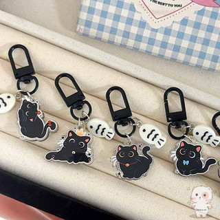 【Chamvn】Móc khóa mèo đen cá nhỏ mặt dây chuyền acrylic hai mặt túi hoạt hình dễ thương