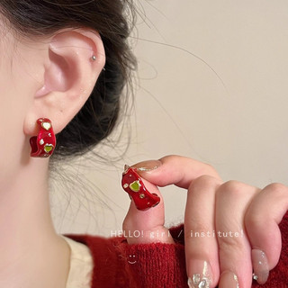 Bông Tai Giáng Sinh Màu Đỏ Hình Chữ C Zircon Trái Tim Bông Tai Dành Cho Nữ Thu Đông Retro Giáng Sinh Phong Cách Mới Cao Cấp Thanh Lịch Vòng Bông Tai Trang Sức Giáng Sinh, Quà Tặng Giáng Sinh