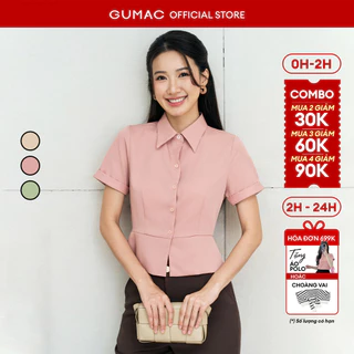 Áo sơ mi nữ GUMAC dáng lửng ôm eo tay ngắn lai lật chéo ý mềm mịn thoáng mát  LAF0518