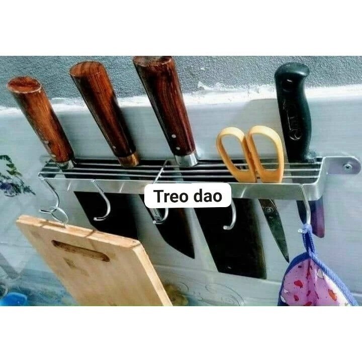 Kệ cài dao thớt bằng inox kèm móc treo đồ tiện dụng và chắc chắn tặng kèm ốc vít