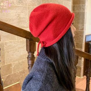 Y.X.I Beanie Hoa Văn Ngôi Sao Dây Rút, Retro Knitted, Ấm Áp Thu Đông, Bảo Vệ Tai