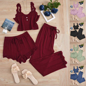 2025 Ren Ba Mảnh Phù Hợp Với Quần Short Camisole Quần Bộ Đồ Ngủ Nữ Slim fit Thoáng Khí Nhà 5.12