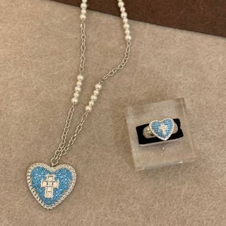 1 chiếc Cross Blue Pine Stone Light Vòng cổ dài ngọc trai cổ điển sang trọng