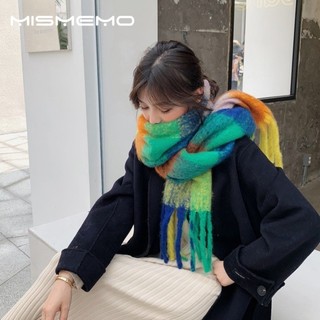 MISMEMO Phiên Bản Hàn Quốc Thu Đông Ấm Áp Dày Hai Mặt Màu Phù Hợp Với Khăn Choàng Cực Lớn Lông Tơ Giả Cashmere Tua Rua Khăn Lớn Nữ