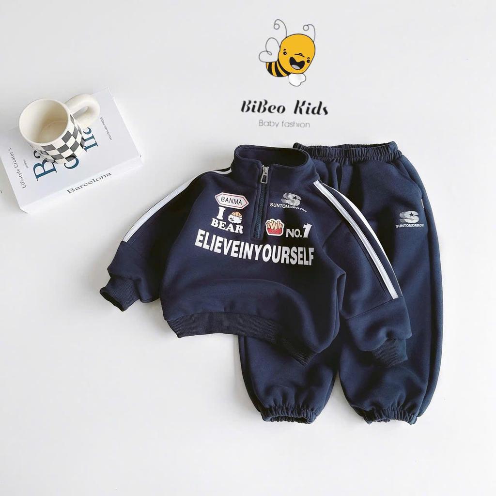 [BiBeo Kids] Bộ quần áo NỈ CỔ ĐỨNG KÉO KHÓA NO.1 cho bé trai , Bộ quần áo NỈ 2 DA mềm thoải mái cho bé