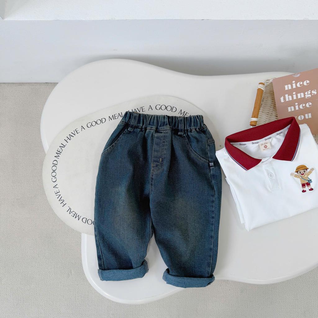 [BiBeo Kids] Bộ Quần Áo Bé Trai Polo Cậu Bé Tinh Nghịch Phối Quần Jean – Bộ Thu Đông Dài Tay