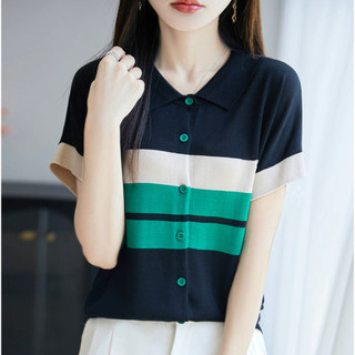 Dệt Kim Tay Ngắn Nữ Mùa Hè Phong Cách Mới Băng Lụa Bao Bụng Rời Áo Thun Đi Lại Đơn Giản Ve Áo Top 2026