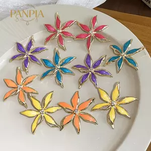 PNPIA- Bông Tai Lớn Kim Loại Hoa Vintage Dầu Nhỏ Giọt Ngọt Ngào Thiết Kế Đơn Giản Trang Sức Cho Nữ Mặc Hàng Ngày