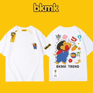 XS-3XL Áo Sơ Mi Cao Cấp BKMK Hoạt Hình Lớn Crayon Shin chan Họa Tiết In 100% Cotton Cao Cấp Unisex Cổ Tròn Áo Thun