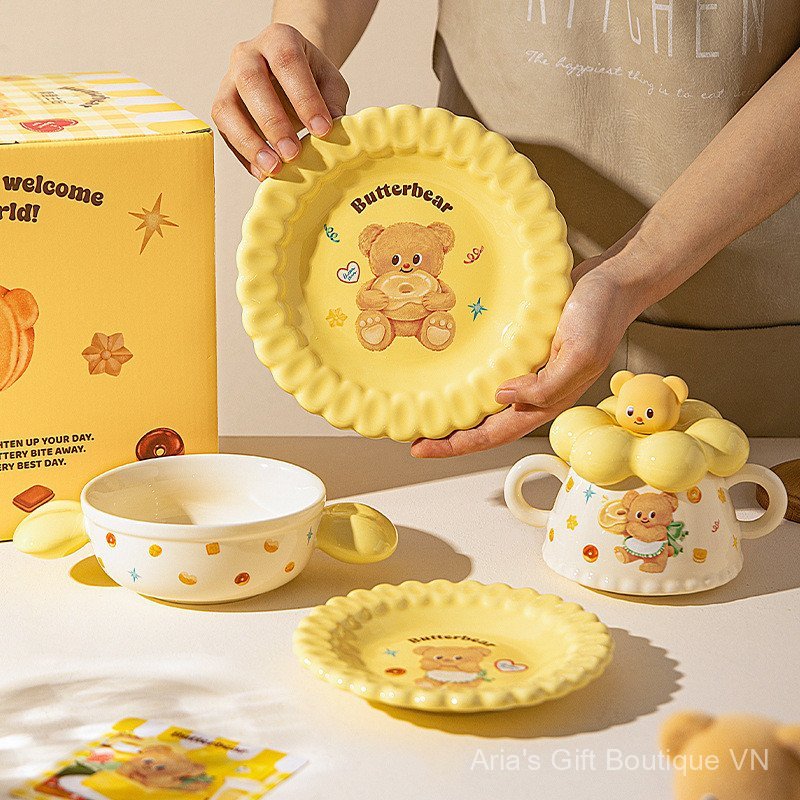 [Aria] [Bà nội trợ hiện đại & Gấu bơ] Bộ đồ ăn bát màu Underglaze Hộp quà tặng
