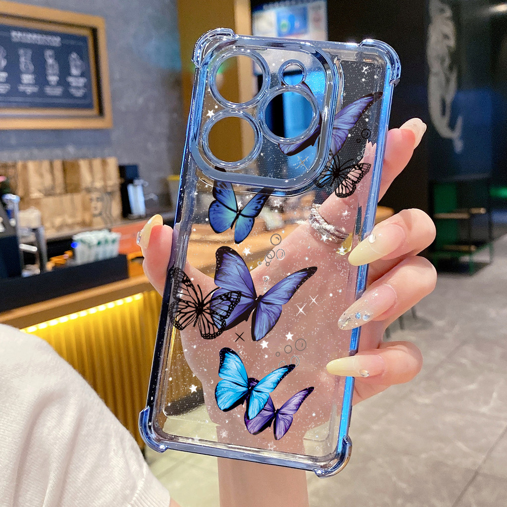 Tương thích với Infinix Hot 50i 40i 40 Pro 30 Play Note 30 Smart 9 8 Vỏ mạ trong suốt hình bướm sang trọng Vỏ chống rơi