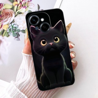 Ốp Lưng Cho Tecno Pop 9 4G KL4h / Spark Go 1 / Spark Go 1s 2025 Ốp Điện Thoại Hoạt Hình Dễ Thương Mèo Lucky Pony Mềm Màu Đen Silicon TPU Cover