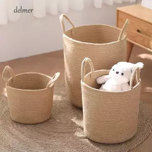 Giỏ đựng chậu hoa DELMER, Giỏ đựng đồ giặt bẩn dệt trang trí có thể gập lại, Giỏ đựng đồ giặt có tay cầm Handmade Dung tích lớn Quần áo Đồ chơi tổ chức sân vườn