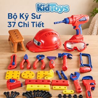 Bộ Đồ Chơi Kỹ Sư KidToys 37 Chi Tiết - Kèm Khoan Điện, Mũ Và Kính Cho Bé Lắp Ráp