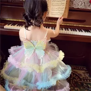 Váy đeo chéo trẻ em thời trang mùa hè phong cách mới dành cho bé gái Váy công chúa gạc cầu vồng
