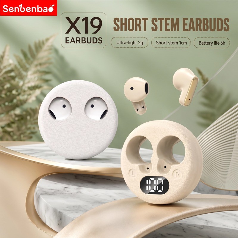 Senbenbao Mới Nhất X19 Tai Nghe Thân Ngắn Âm Thanh HiFi ENC Khử Tiếng Ồn Màn Hình Nguồn LED IPX5 Mạ Điện Chống Bắn