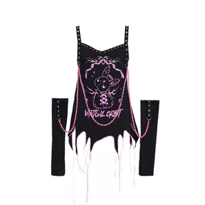Ya Culture y2k Hot Girl Ngọt Ngào Thoáng Mát Thỏ In Màu Đen Hồng Tay Camisole 2023 Bên Ngoài Mặc Áo Thun Hợp Thời Trang 5.19