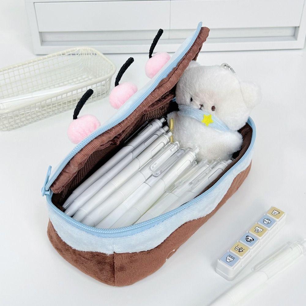 Túi đựng bút HIGHVIEWLS, Bút chì cảm ứng mềm dung tích lớn, Thiết kế bánh anh đào Kawaii Túi đựng văn phòng phẩm sang trọng dành cho học sinh