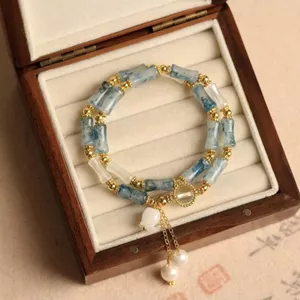 Phong Cách Trung Hoa Hai Lớp Hàng Rào Tre Lily Của Thung lũng Vòng Tay Xanh Mực Cổ Lily Của Thung lũng Tre Sang Trọng Người Già Bạn Quà Tặng 5.20