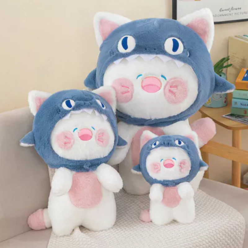 Gấu Bông Mèo Dudu Mũ Cá Mập,mũ Có Thể Tháo Rời,Kích Thước 35-50 Cm,Búp Bê Quà Sinh Nhật