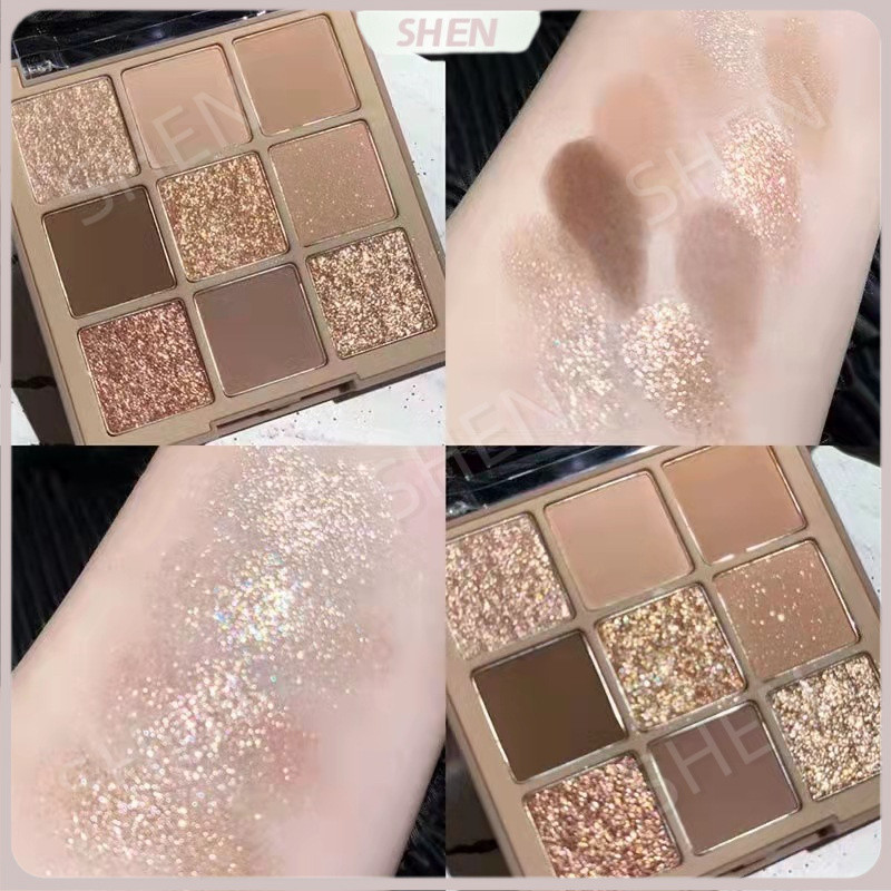 DIKALU Bảng phấn mắt 9 màu trà sữa, phấn bột yến mạch, nude mùa thu, mờ đất