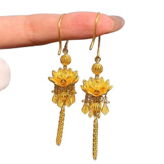 Bông Tai Sen Dài Nữ Phong Cách Sang Trọng Tinh Tế, Ánh Sáng Tuyệt Đẹp - Golden Feel