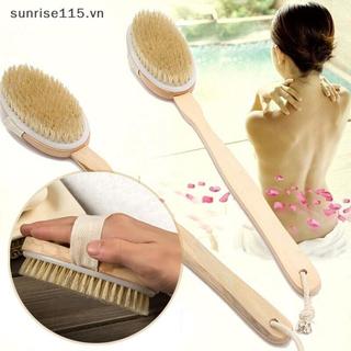 Bàn chải cơ thể phòng tắm SRVN Tay cầm dài Bàn chải lông tự nhiên Máy mát xa tẩy tế bào chết có tay cầm bằng gỗ Dụng cụ tắm chải khô.