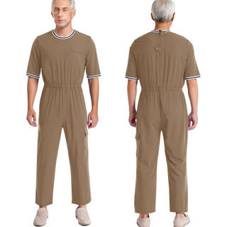Yhong Nam Alzheimer Thích Ứng Quần Áo Cổ Tròn Nửa Tay Co Giãn Eo Lưng Vô Hình Dây Kéo Áo liền quần Có Nắp Túi