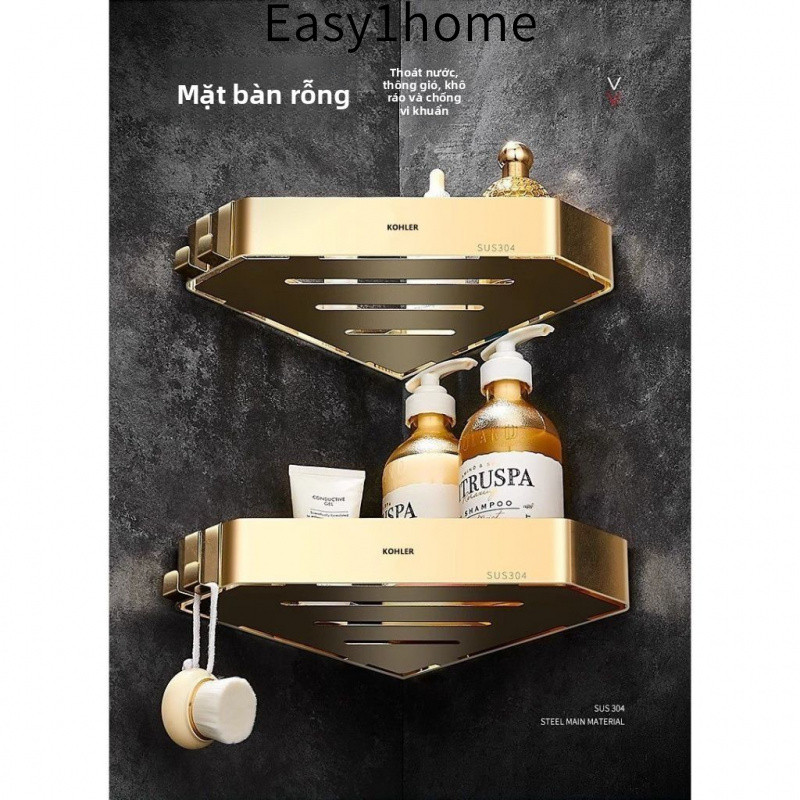 【 KOHLER 】Kệ góc tắm hình tam giác bằng thép không gỉ 304 mới nâng cấp, gắn tường, không cần khoan, giỏ góc hai lớp, giá