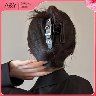 Kẹp tóc cá mập lớnpunk style, da PU, màu trơn thiết kế rỗng dành cho nữ