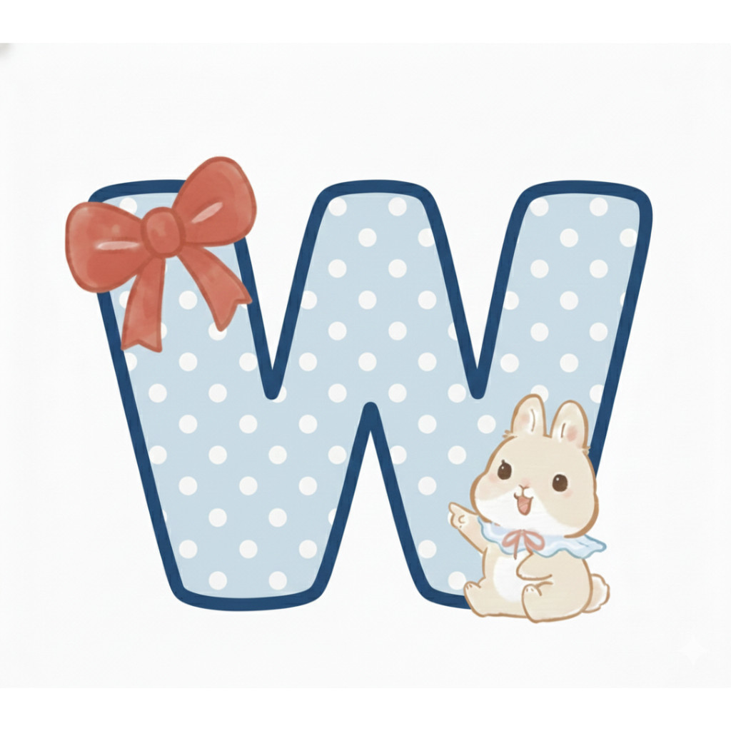 MÓC  KHOÁ CHỮ CÁI THỎ BUNNY XANH CHẤM BI