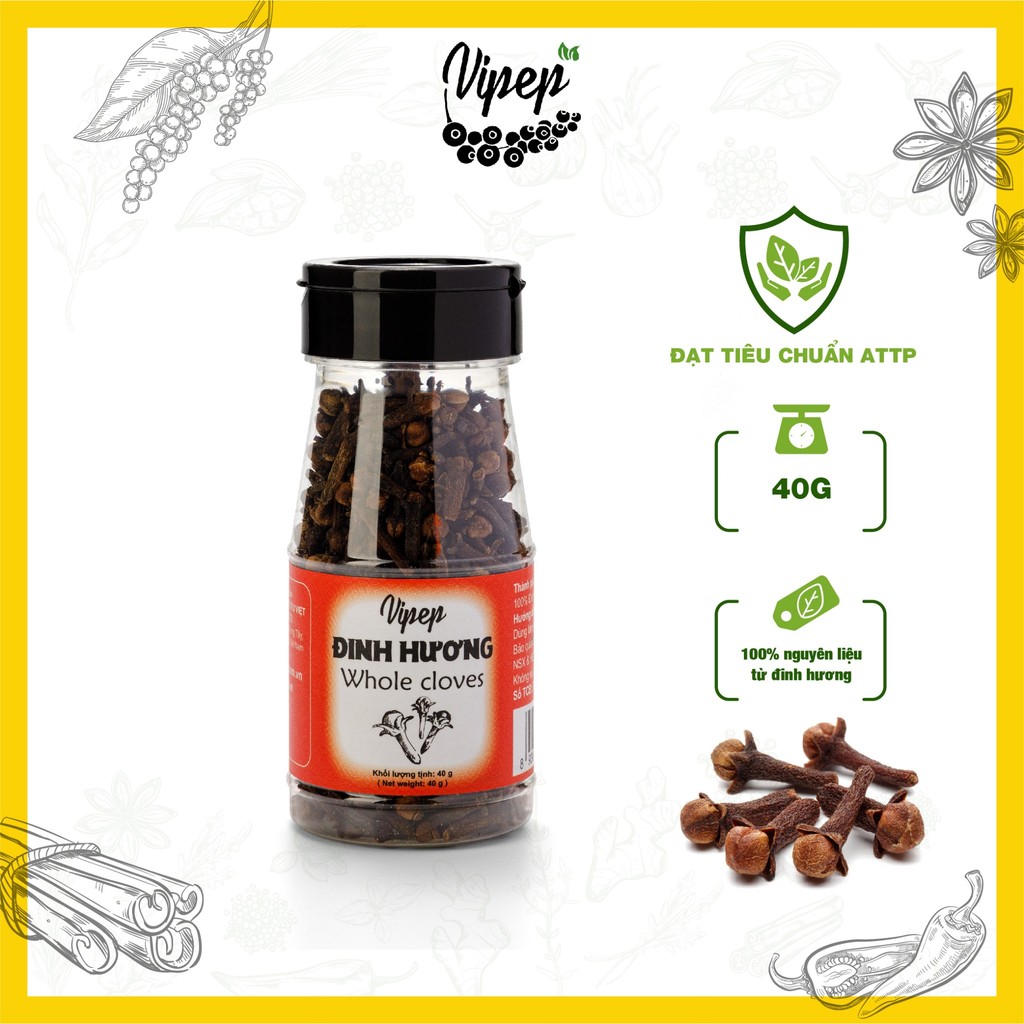 Đinh Hương Vipep Cloves  Lọ 40g, Gia Vị Nấu Ăn Từ Thiên Nhiên Cho Hương Vị Thơm Nồng