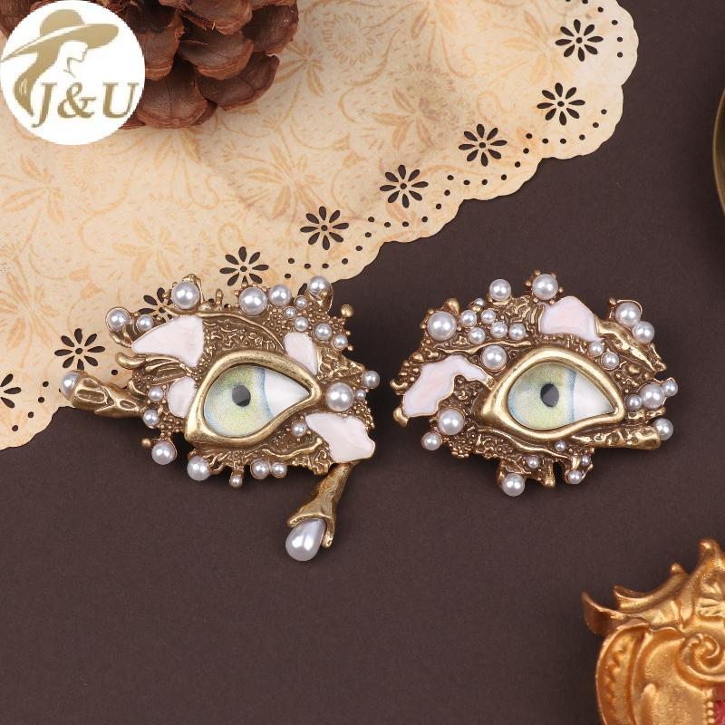 JU Fritillaria Kẻ Sọc Bông Tai Ngọc Trai Mắt Lớn Thanh Lịch Vintage Nữ Trang Sức Retro Quà Tặng Cho Sự Kiện Đính Hôn VN