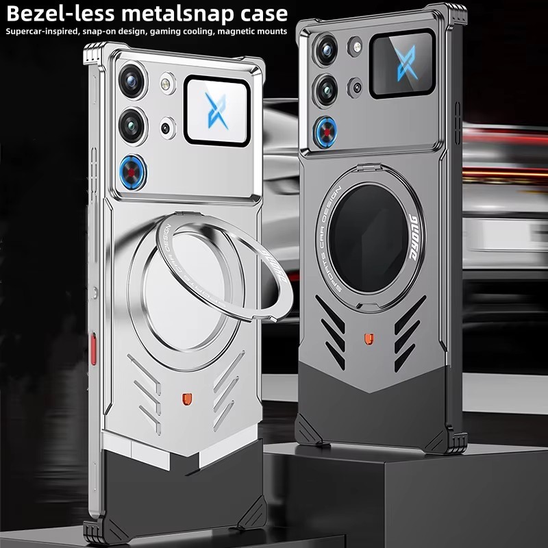 Hợp Kim Nhôm Không Khung Dành Cho ZTE Nubia Red Magic 10 11 Pro + 10 Pro PIus Case Capa Tản Nhiệt Xoay Vòng Giá Đỡ