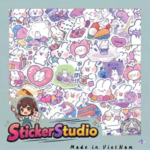 Set 50 Sticker Hoạt Hình Dễ Thương Thỏ Trắng Đáng Yêu Cute Chống Nước Dán Laptop Vali Mũ Bảo Hiểm Sổ Tay