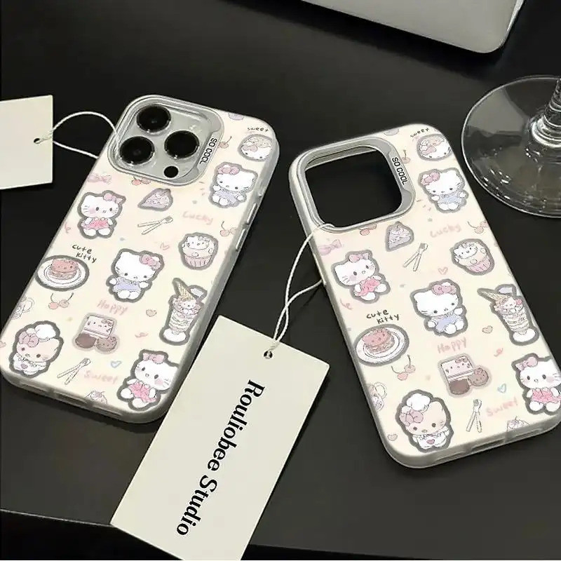 Ốp lưng họa tiết Kitty tráng miệng da PU thiết kế độc đáo chống trầy tốt Bảo Vệ Camera Cấp iPhone 17/16/15/14/13/12/11Ma