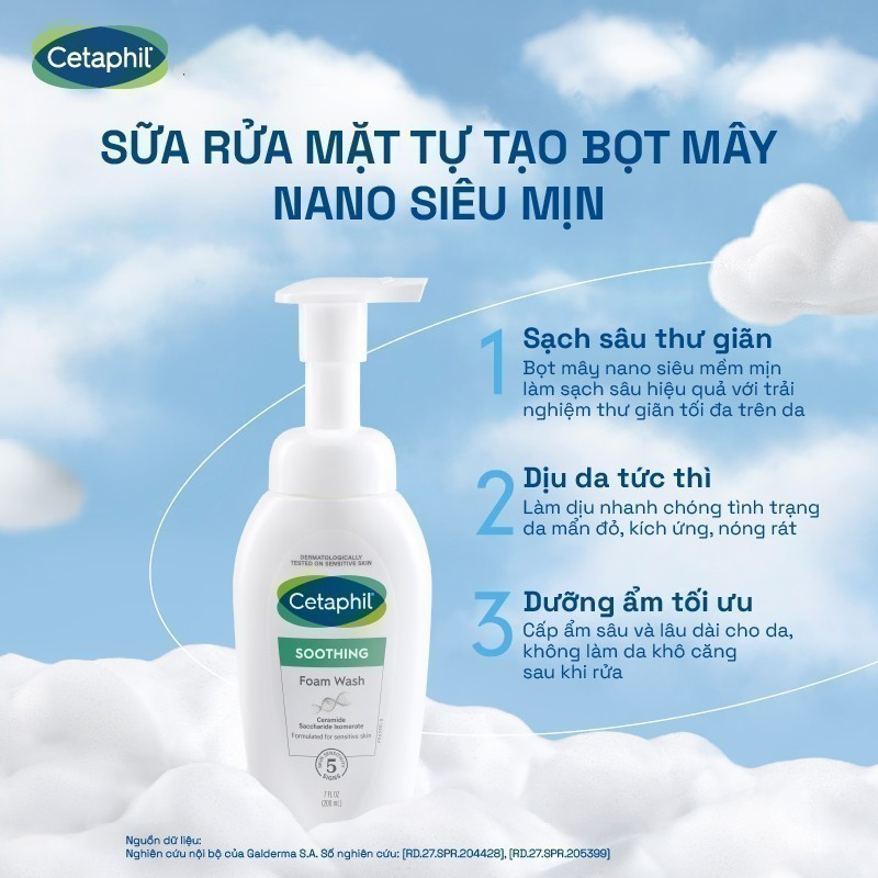 [LIVE] Sữa rửa mặt tự tạo bọt siêu mịn cho da nhạy cảm CETAPHIL SOOTHING FOAM WASH 200ML