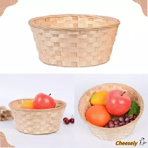 Giỏ dệt mây CHEESELY, Giỏ đựng đồ bằng tre màu vàng, Phụ kiện nhà bếp đa chức năng bền bỉ Giỏ hoa tròn cho bánh mì trái cây Đồ lặt vặt