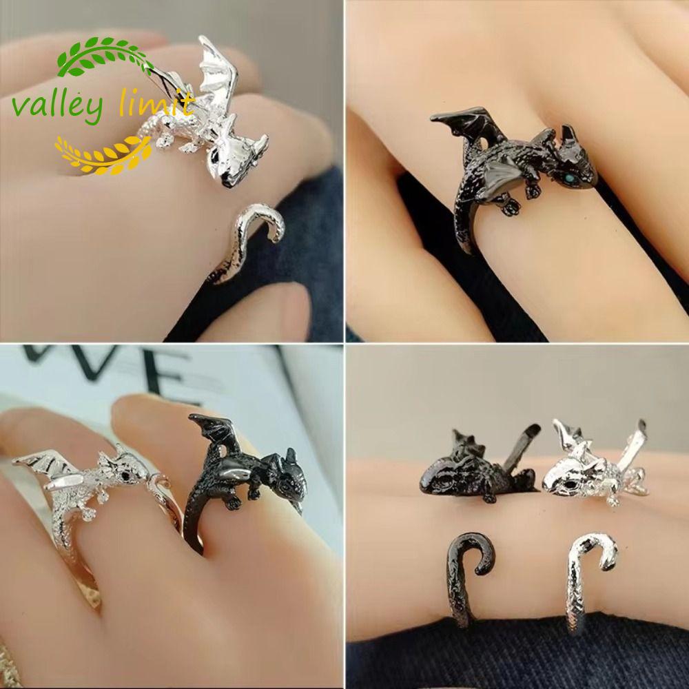 VALLEY LIMIT Nhẫn Rồng Bay, Nhẫn Mở Rồng Cá Tính Tối Cổ Điển, Kim Loại Thời Trang Punk Retro Màu Bạc Động Vật Nhẫn Nữ Nam