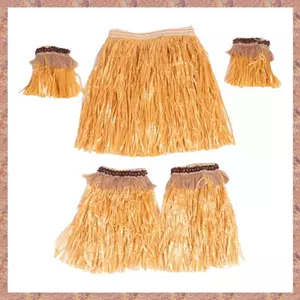 Váy cỏ Hawaii Phù hợp với cánh tay đàn hồi Tay áo Chân Váy cỏ Hula Trang phục khiêu vũ Bãi biển Ngày lễ mùa hè Ủng hộ tiệc cưới (Màu rơm) (R F C V)