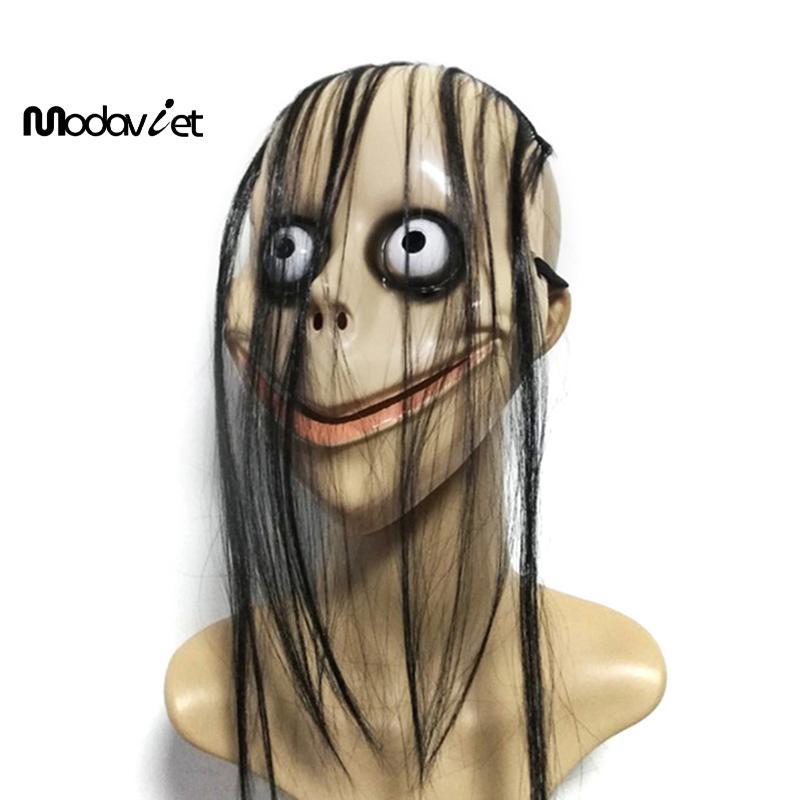 [modavietnamshop] Mặt nạ kinh dị Halloween tóc dài, mặt nạ hài hước miệng hình chữ V, mặt nạ ma nữ tóc giả, hóa trang, cosplay MoMo
