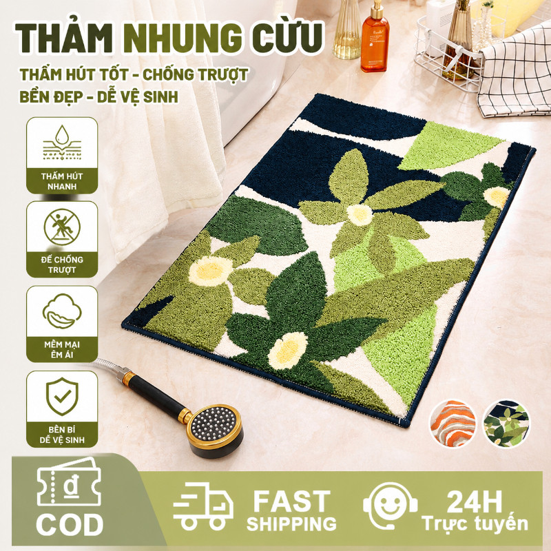 Thảm lau chân thấm nước, thảm chân len lông dày êm, đế cao su chống trượt dùng cho nhà tắm